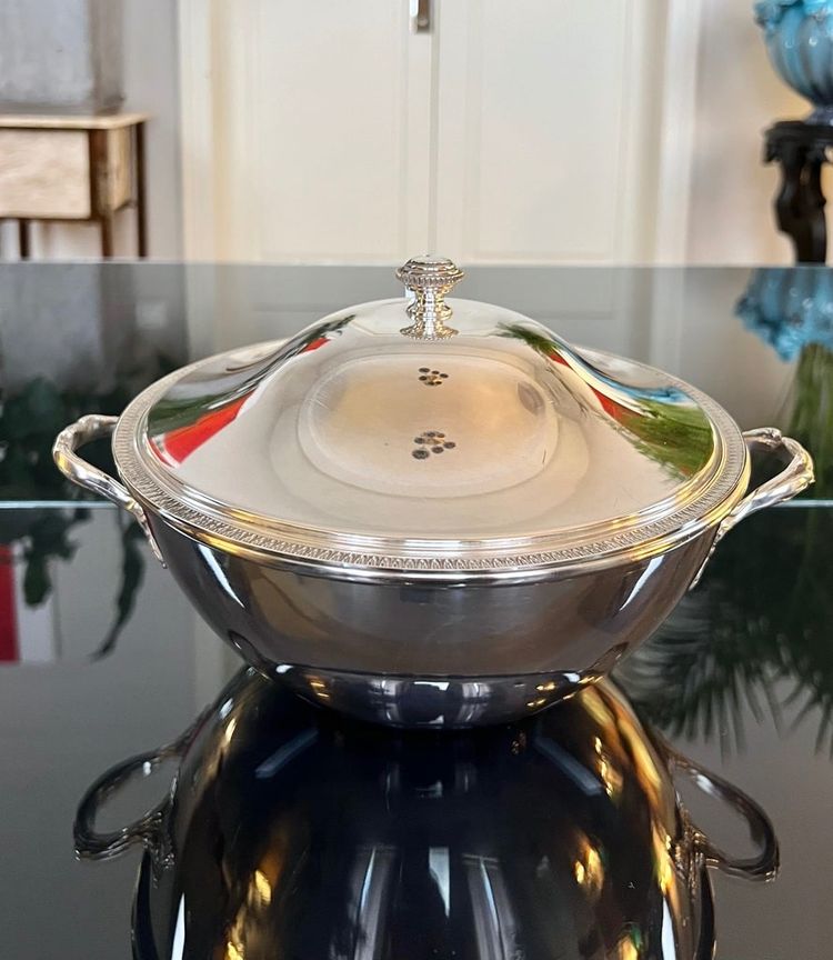 Vintage Silver Metal Covered Vegetable Dish