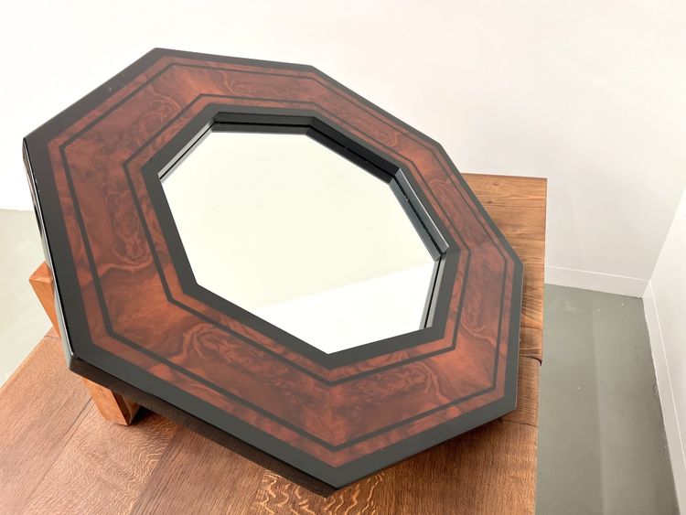 Miroir octogonal en bois par Jean-Claude Mahey