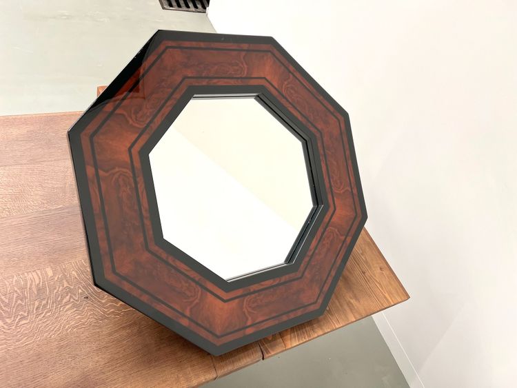 Miroir octogonal en bois par Jean-Claude Mahey