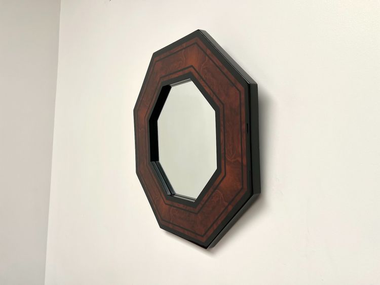 Miroir octogonal en bois par Jean-Claude Mahey