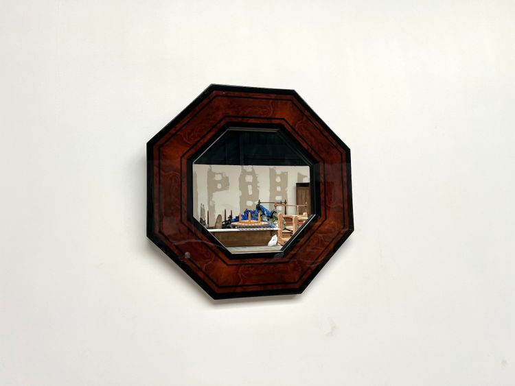 Miroir octogonal en bois par Jean-Claude Mahey