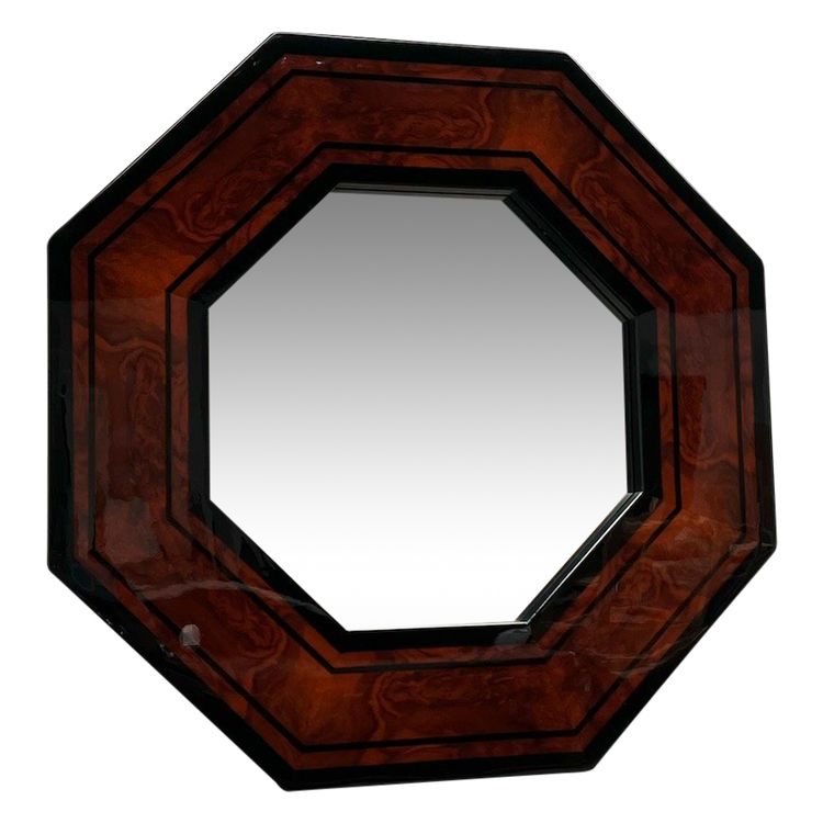 Miroir octogonal en bois par Jean-Claude Mahey