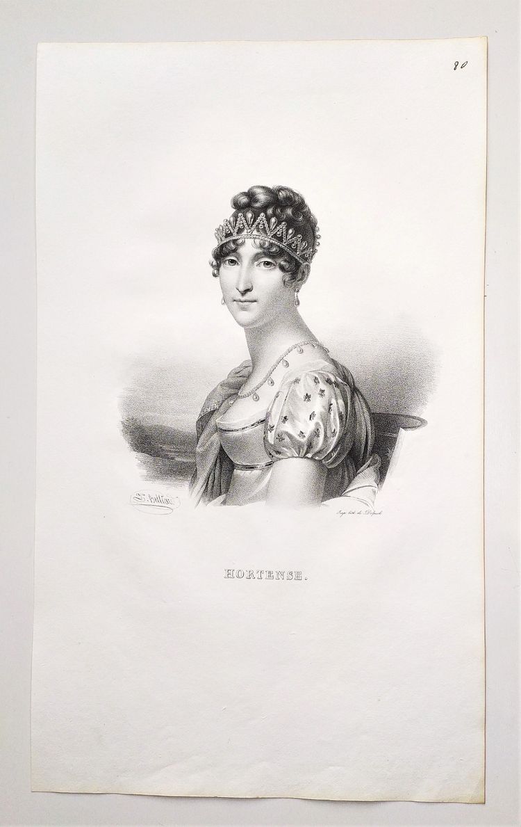 Historical Portrait Hortense Daughter Of Josephine Beauharnais Lithograph By Delpech Old Print