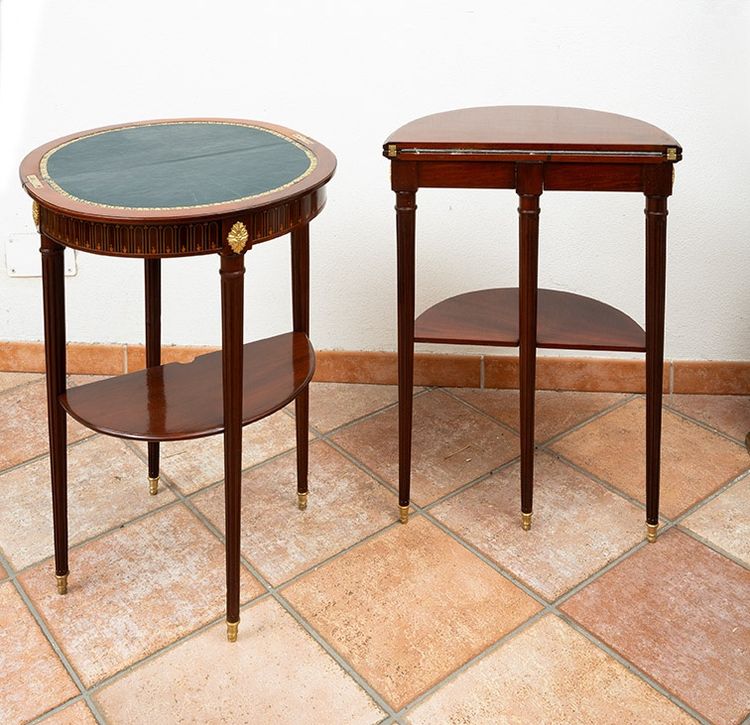 Pair of antique game tables, France, 19th century.