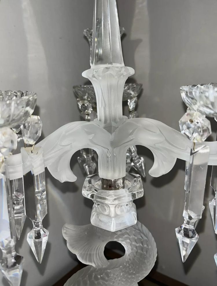 BACCARAT ( attributed to ) Candelabra or large dolphin candelabra with 3 arms of light