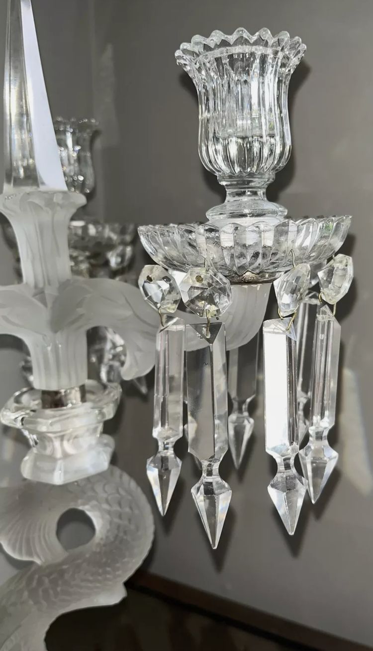 BACCARAT ( attributed to ) Candelabra or large dolphin candelabra with 3 arms of light
