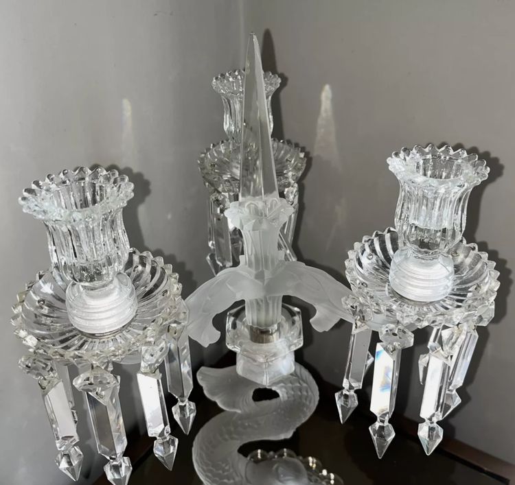 BACCARAT ( attributed to ) Candelabra or large dolphin candelabra with 3 arms of light