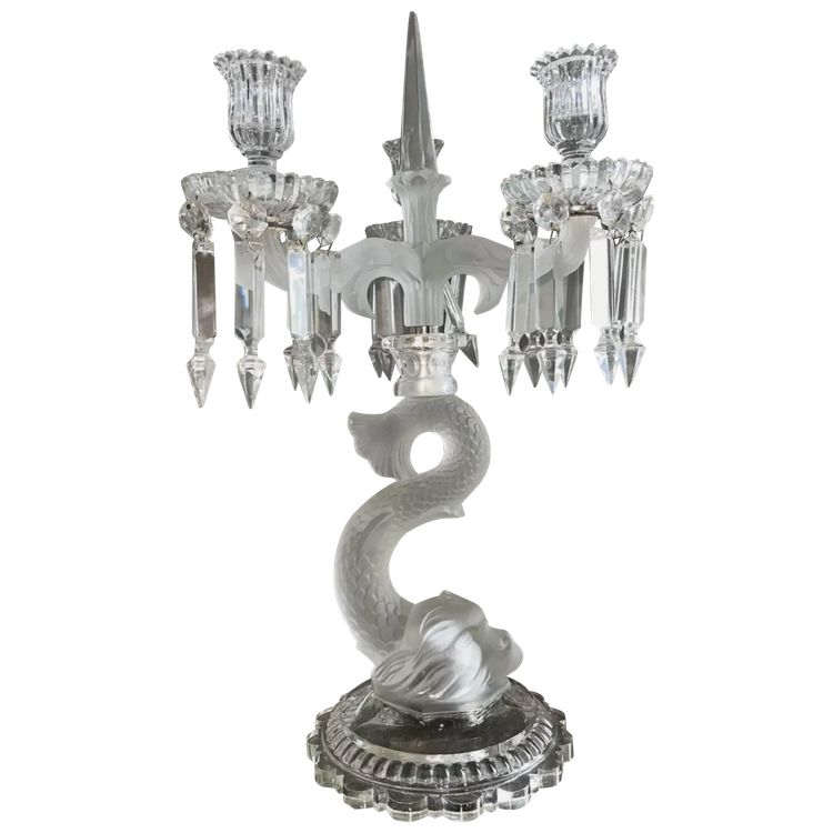 BACCARAT ( attributed to ) Candelabra or large dolphin candelabra with 3 arms of light