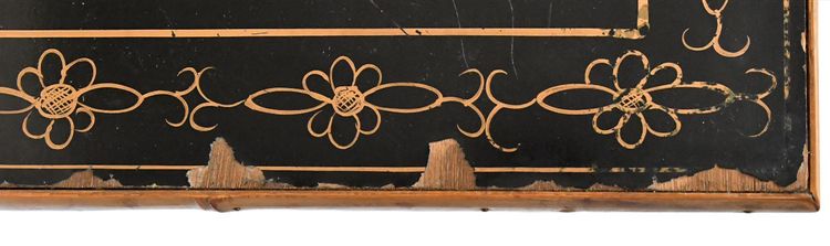 Japanese sideboard in bamboo and black lacquer enhanced with polychrome flowers