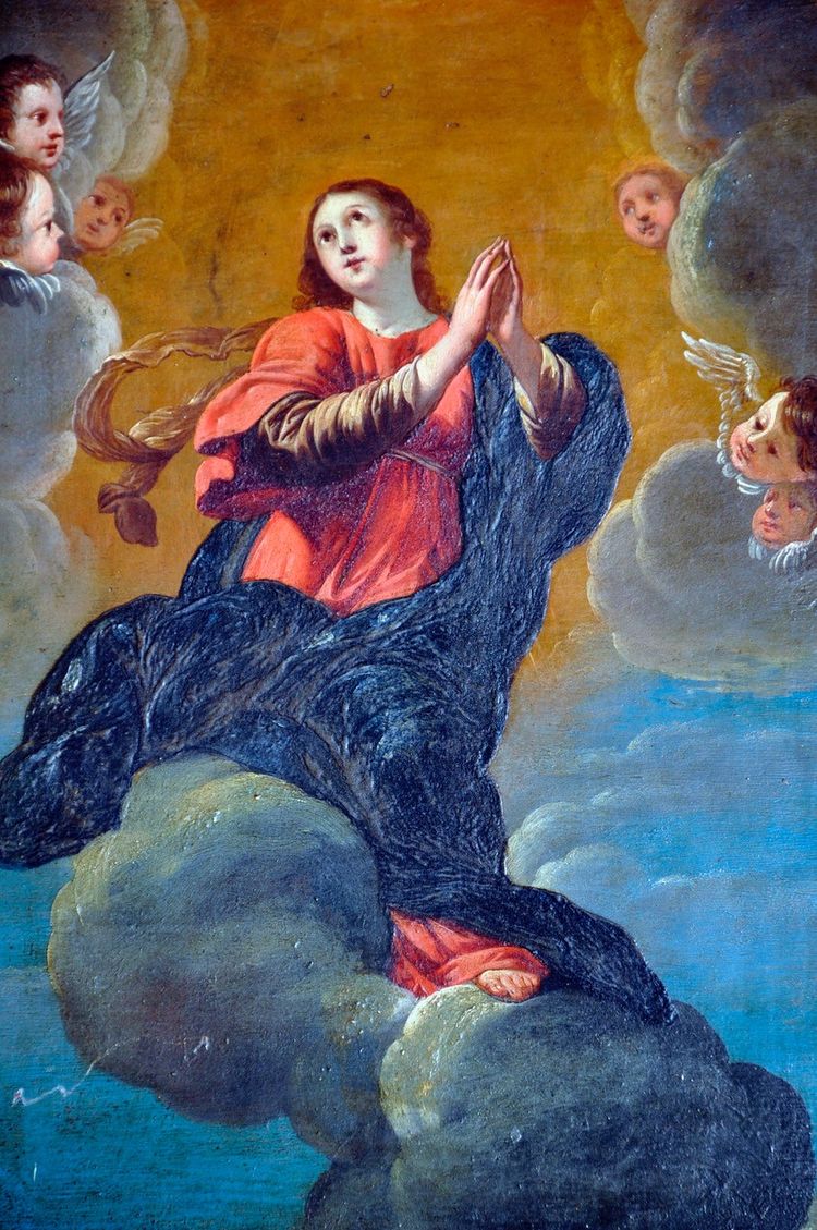 Oil on hammered copper depicting the Assumption of the Virgin Mary 17th century