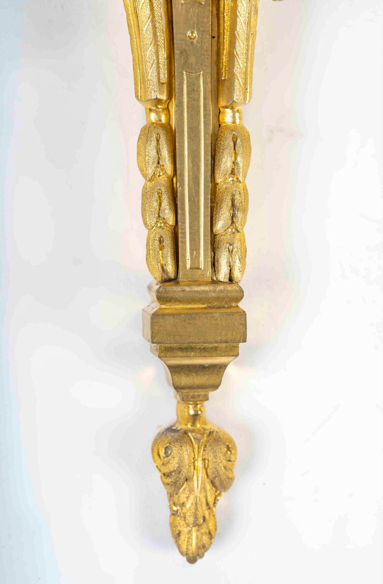 Pair of Two-Light Bronze and Gilt Wall Sconces in Louis XVI Style vers 1800