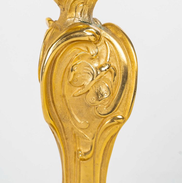 Dopo Juste-Aurèle Meissonnier: Coppia di torce in ormù in stile Luigi XV con farfalle