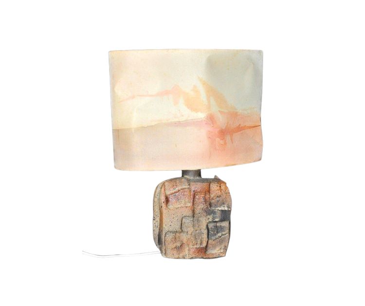 Stoneware lamp Atelier Palègre circa 1970, painted silk shade