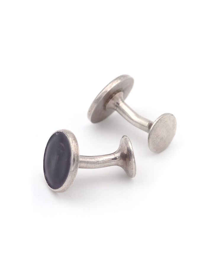 Manschettenknöpfe Mond in Silber, Metall, violettes Emaille, Mann im Mond, antikes Schmuckstück