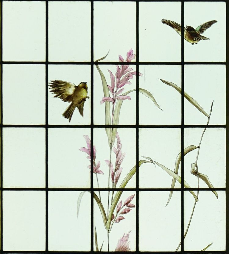Vitrail - Stained glass - Sunflowers, Dahlias and Birds