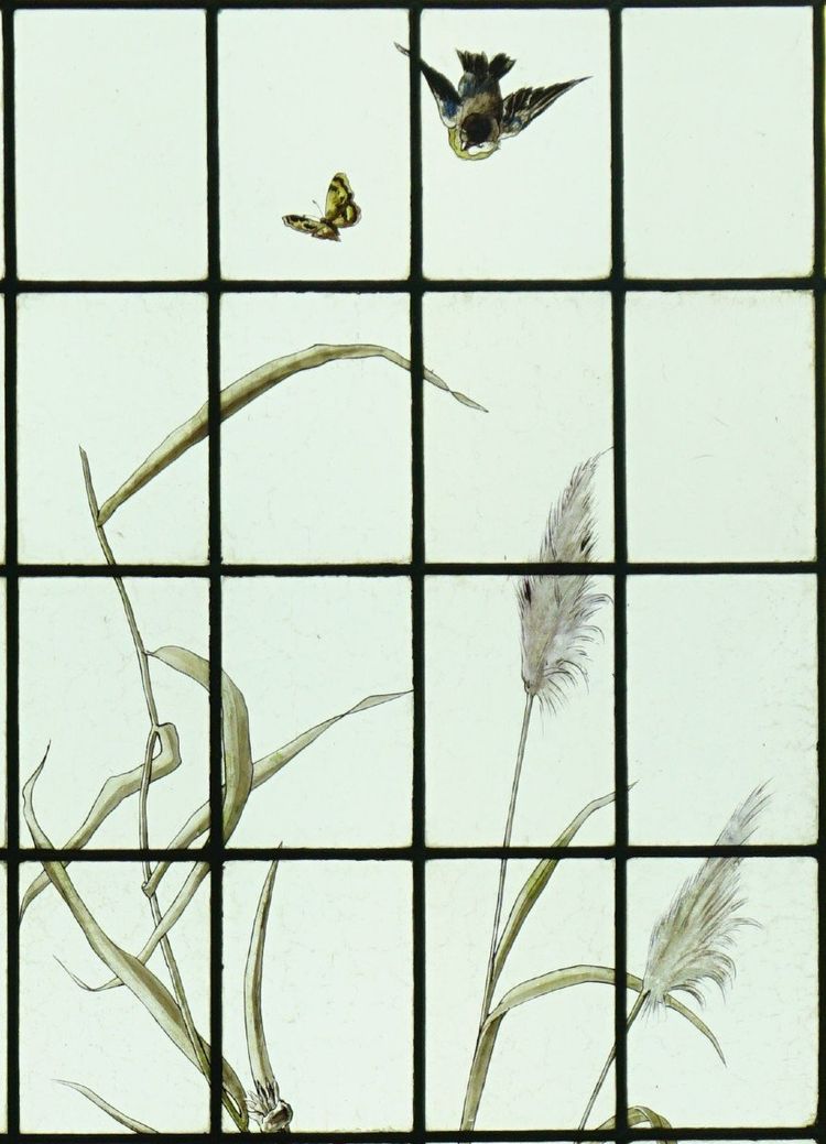 Vitrail - Stained glass - Sunflowers, Dahlias and Birds
