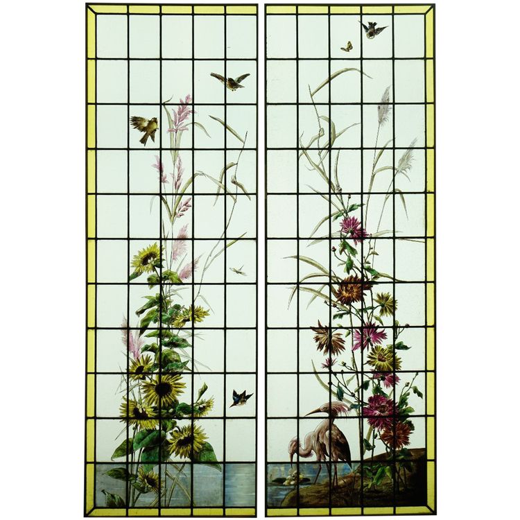 Vitrail - Stained glass - Sunflowers, Dahlias and Birds