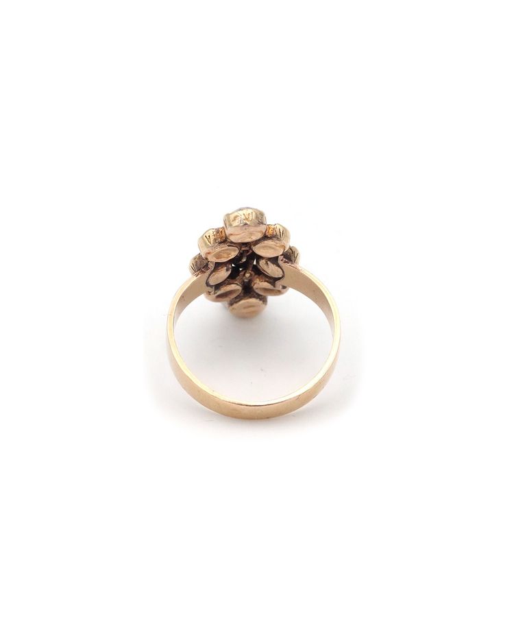 French antique Perpignan garnet navette ring, 18k rose gold regional jewelry, cluster ring