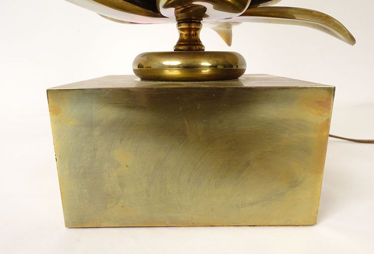 Lampe Maison Charles Bronze Doré Fleur Exotique Shade Design XXè Siècle