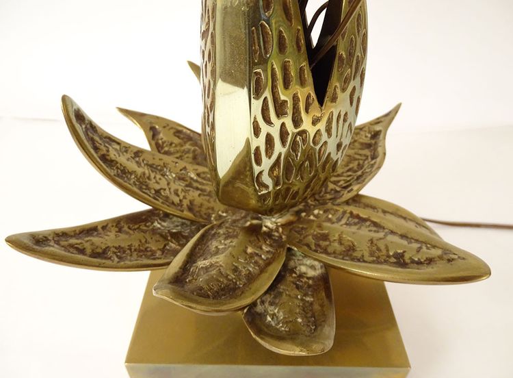 Lampe Maison Charles Bronze Doré Fleur Exotique Shade Design XXè Siècle