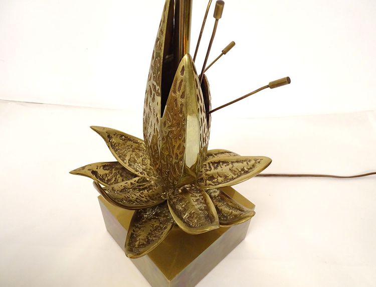 Lampe Maison Charles Bronze Doré Fleur Exotique Shade Design XXè Siècle