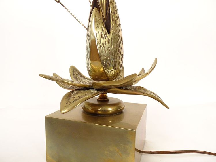 Lampe Maison Charles Bronze Doré Fleur Exotique Shade Design XXè Siècle