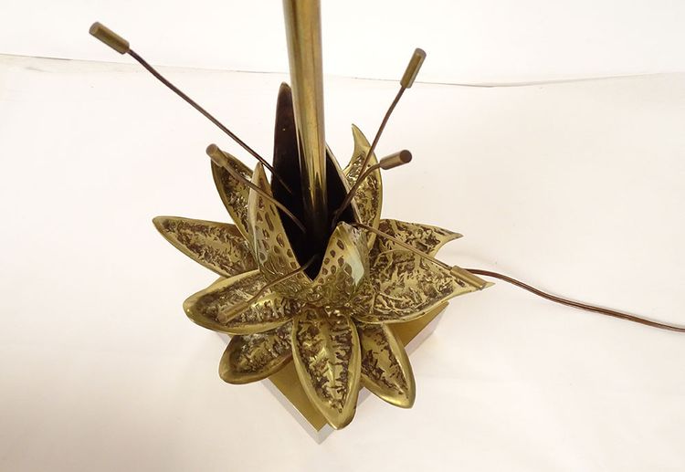 Lampe Maison Charles Bronze Doré Fleur Exotique Shade Design XXè Siècle