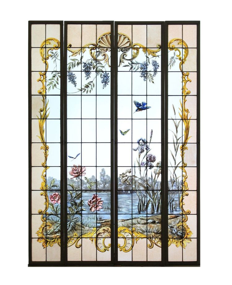 Vetrate - Vetrate - Fiori, uccelli, farfalle in riva all'acqua