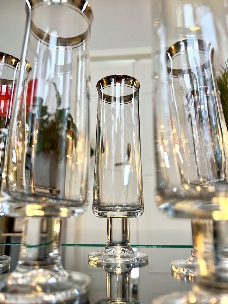 Crystal Champagne Flutes - Vintage 1970s Glassware Set