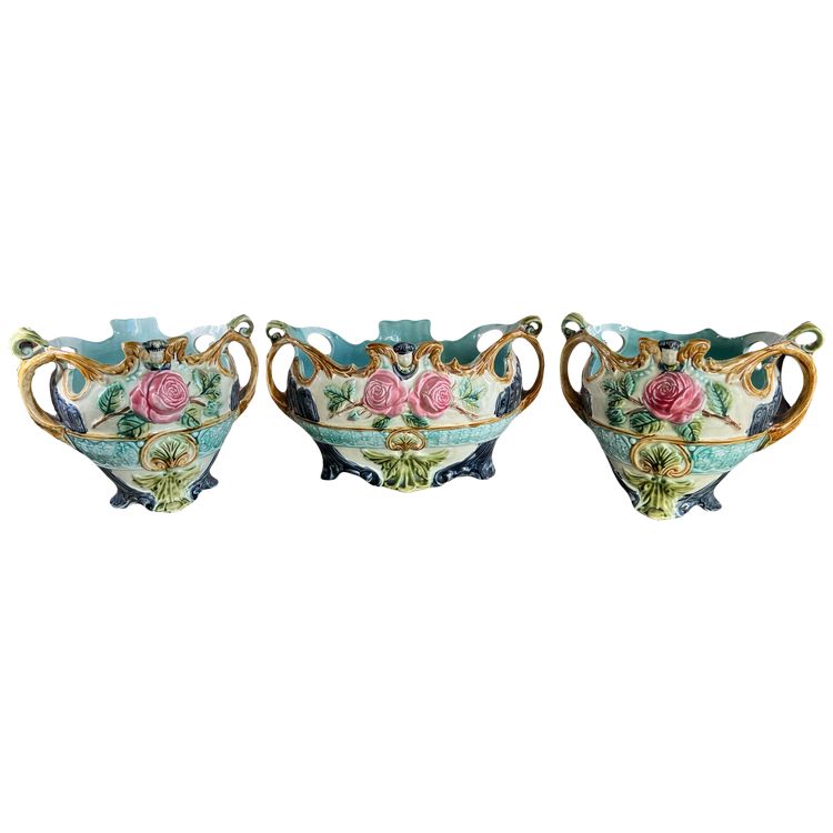 Pair of Barbotine Planters - Faïencerie d'Onnaing - Late 19th century