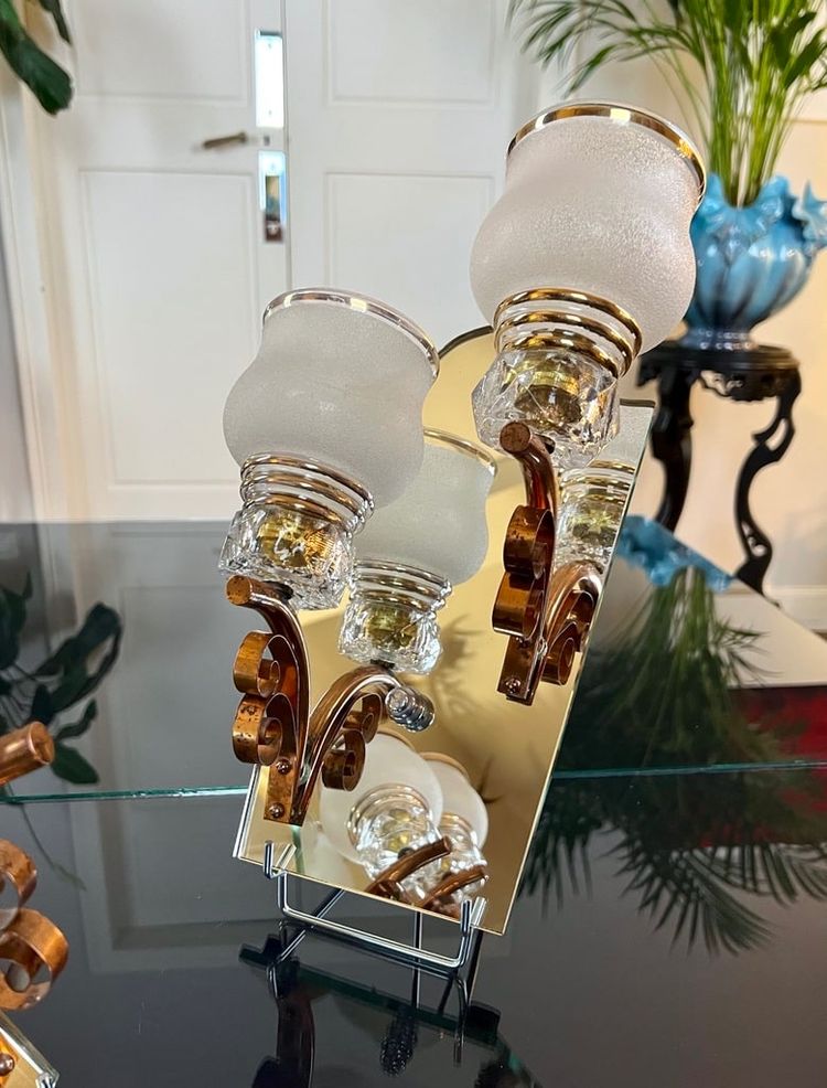 Art Deco Wall Sconces - Mirror Plates Copper Support Tulips Granite Glass