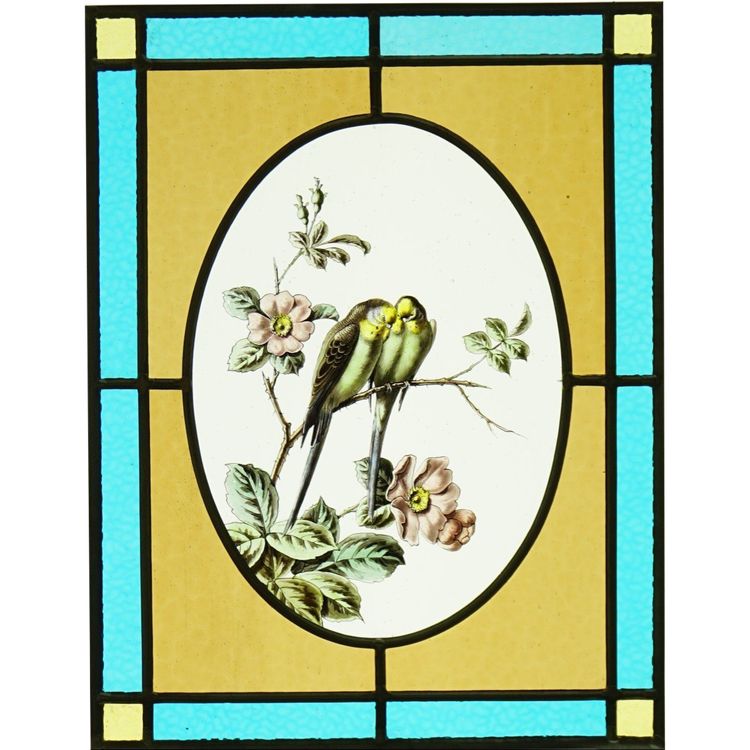 Stained glass - Stained glass windows - Parakeets on hawthorn