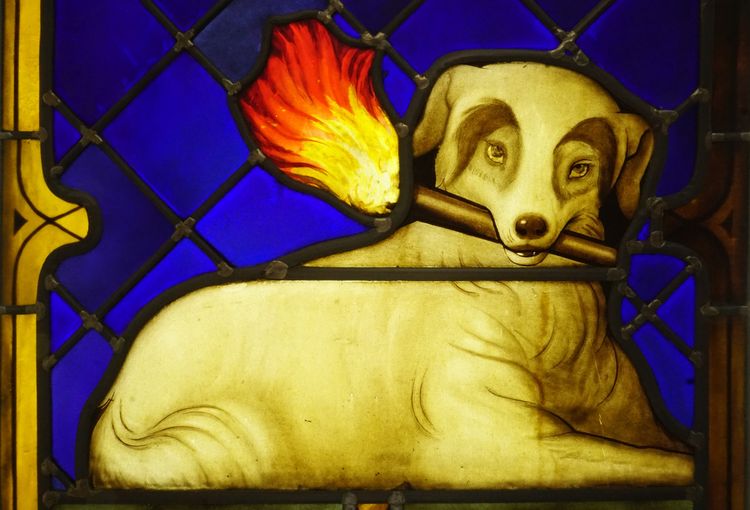 Vitrail - Vitraux - Chien tenant un flambeau
