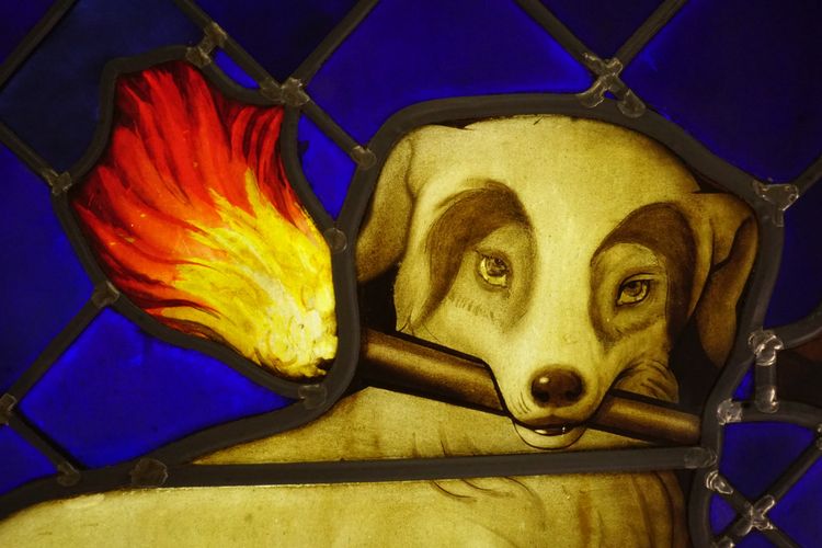 Vitrail - Vitraux - Chien tenant un flambeau