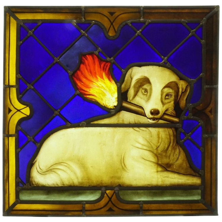 Vitrail - Vitraux - Chien tenant un flambeau