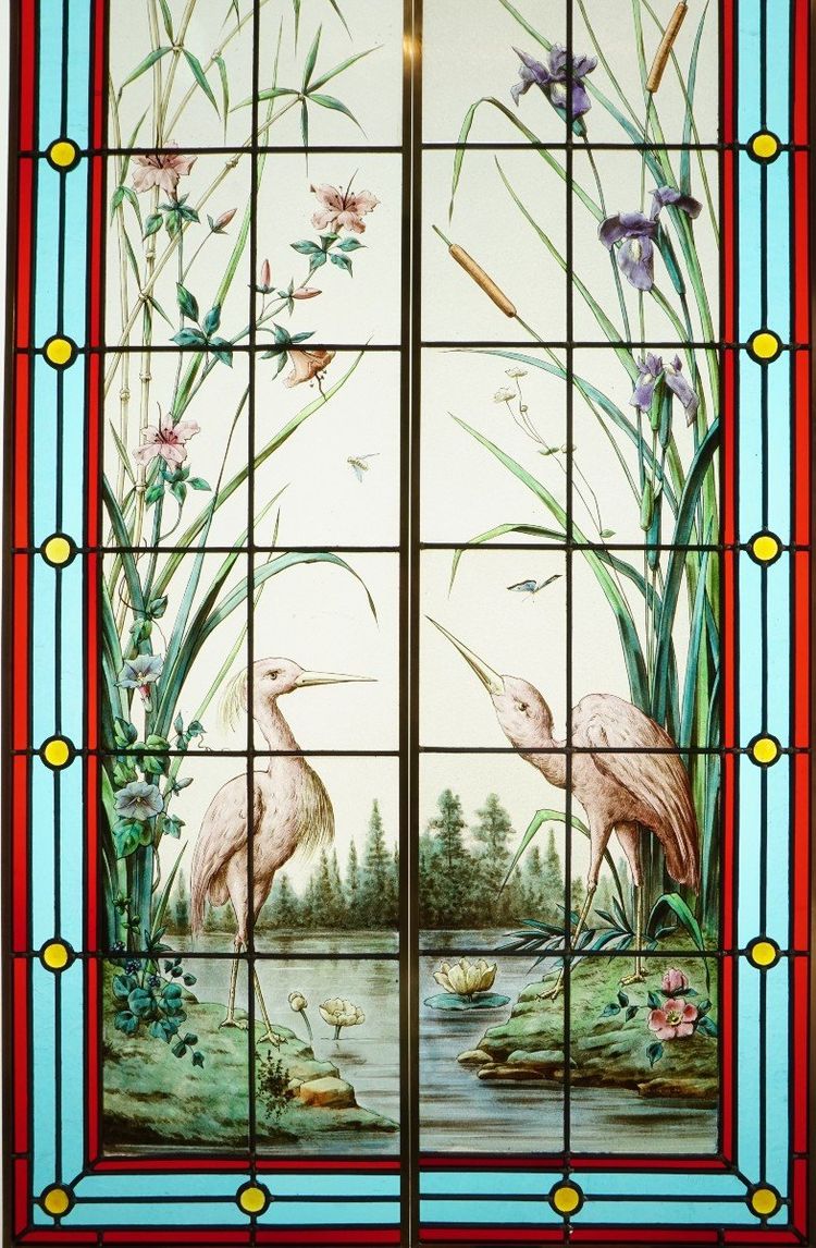 Stained glass - Stained glass windows - Vegetation with herons