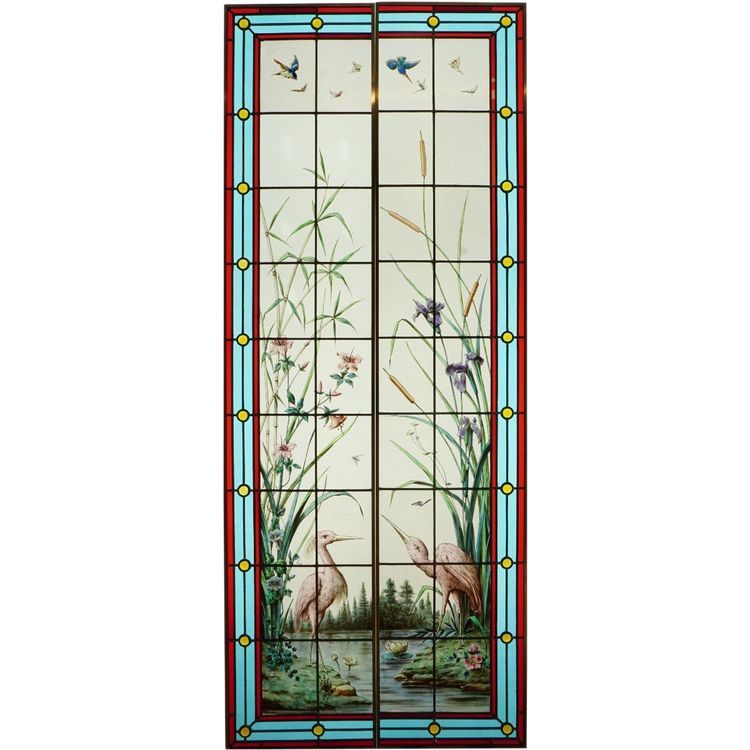 Stained glass - Stained glass windows - Vegetation with herons