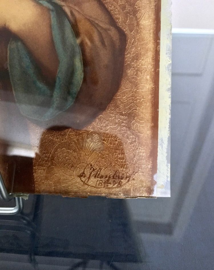 Portrait Religieux Peint Fixé Sous Verre