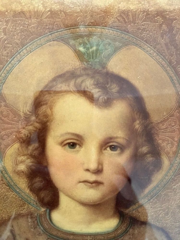 Portrait Religieux Peint Fixé Sous Verre
