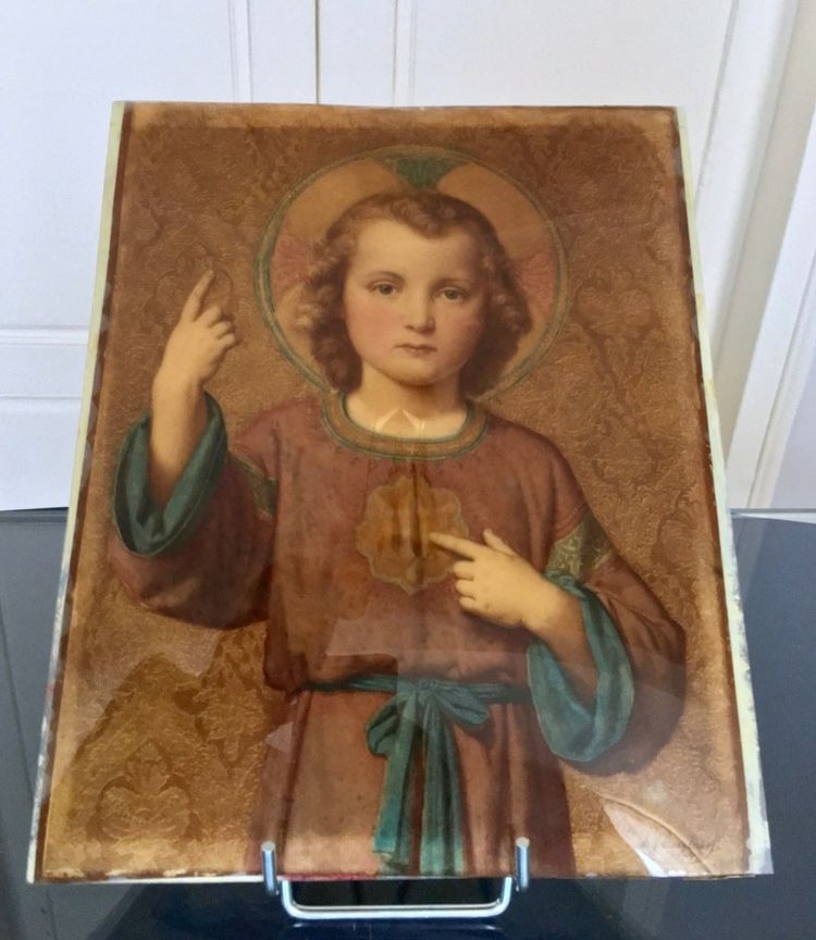 Portrait Religieux Peint Fixé Sous Verre