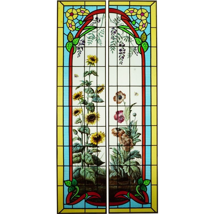 Buntglasfenster - Glasmalerei - Mohnblumen, Sonnenblumen Und Glyzinien.