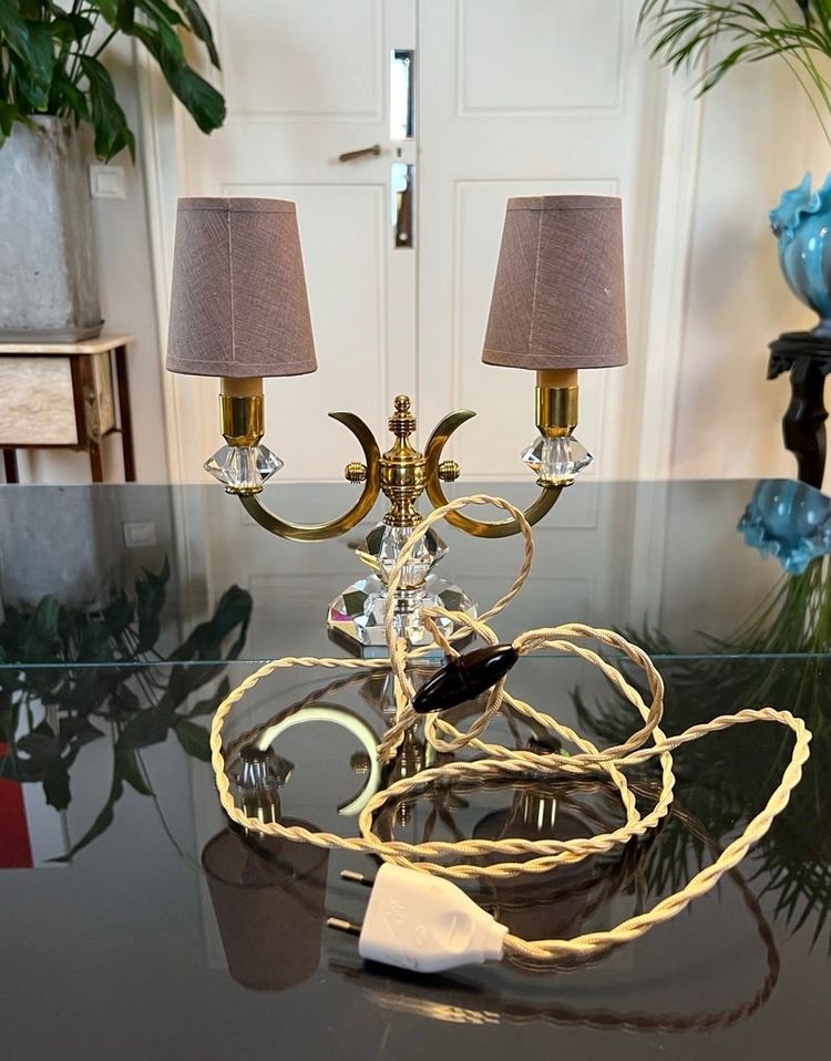 Art Deco Brass And Crystal Table Lamp