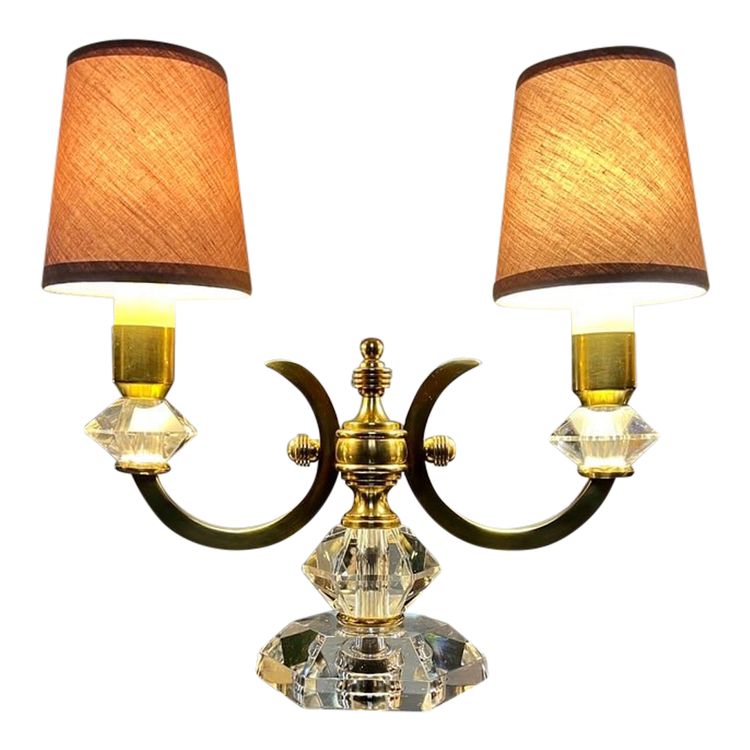 Art Deco Brass And Crystal Table Lamp