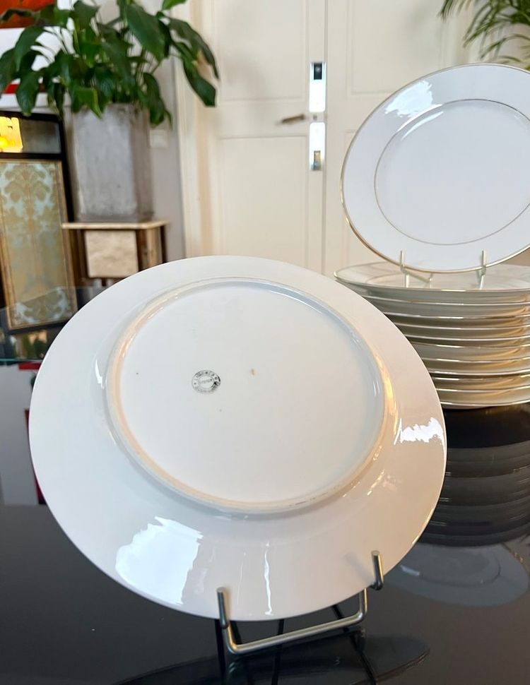Servizio di piatti da dessert - Porcelaine De Limoges Bourganeuf - Filetti in oro fino