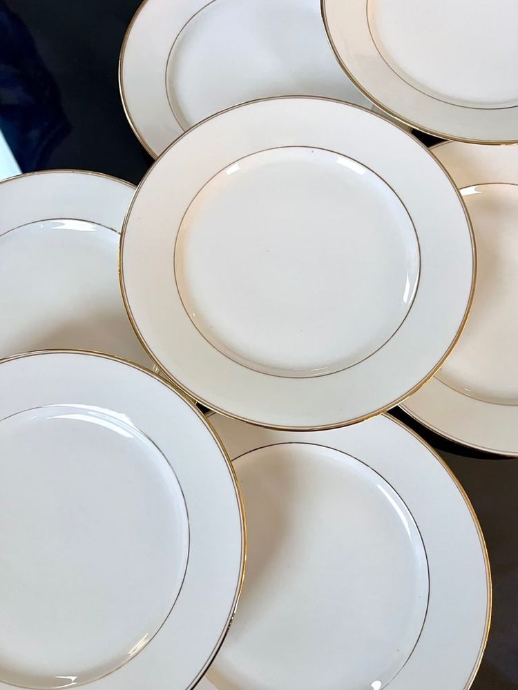 Servizio di piatti da dessert - Porcelaine De Limoges Bourganeuf - Filetti in oro fino