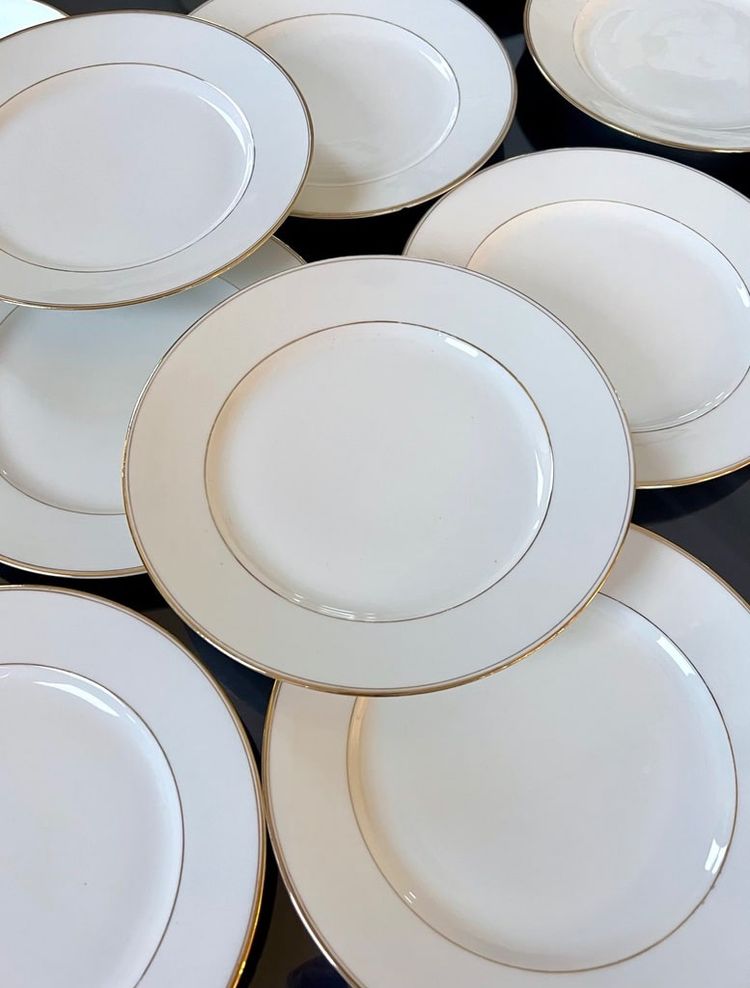 Servizio di piatti da dessert - Porcelaine De Limoges Bourganeuf - Filetti in oro fino