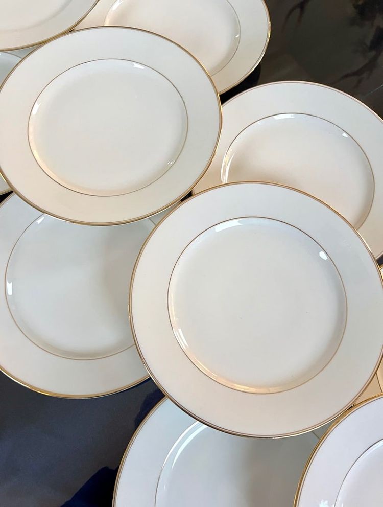 Servizio di piatti da dessert - Porcelaine De Limoges Bourganeuf - Filetti in oro fino