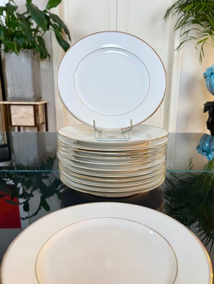 Servizio di piatti da dessert - Porcelaine De Limoges Bourganeuf - Filetti in oro fino