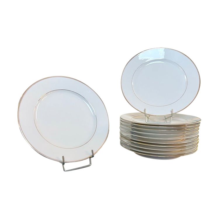 Servizio di piatti da dessert - Porcelaine De Limoges Bourganeuf - Filetti in oro fino