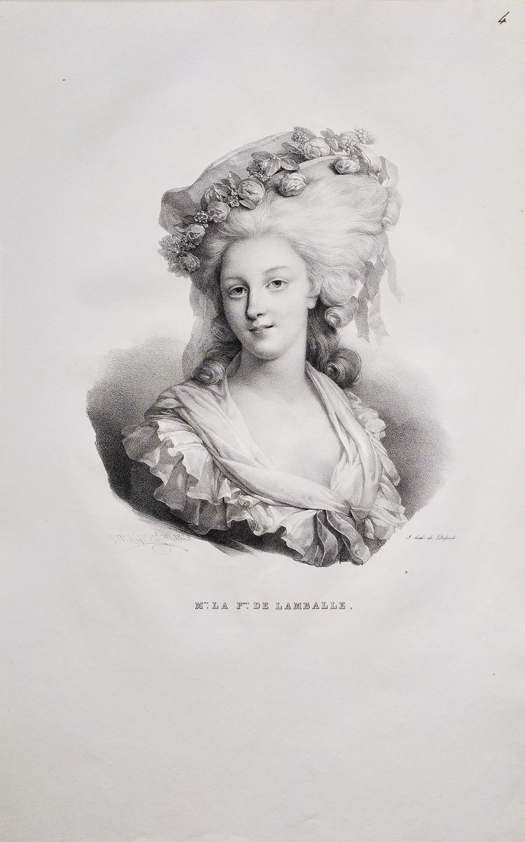 Portrait  Historique Princesse De Lamballe Lithographie Ancienne d'Après Henri Grévedon 19ème